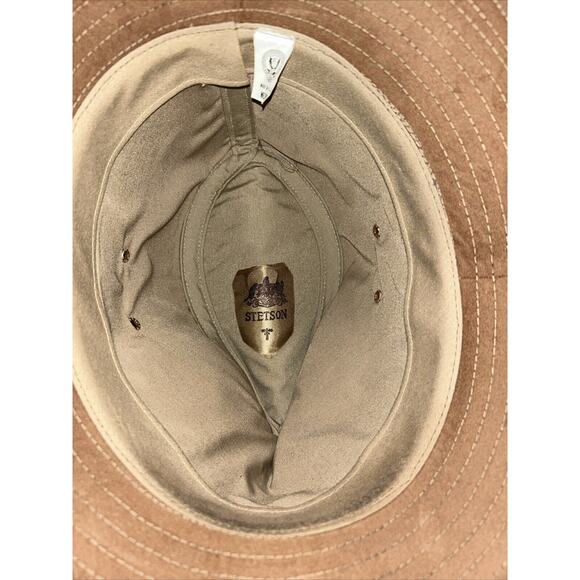 INDIANA JONES STETSON TEMPLE FEDORA HAT BROWN Suede Leather Band size Med - Picture 6 of 6